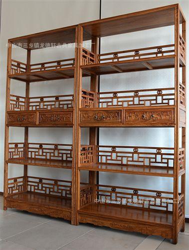 廠家直銷 非洲花梨木雕花格子書架 茶葉架龍德軒仿古實木家具批發