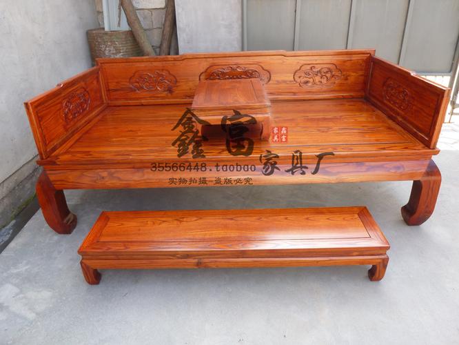 廠家供應 中式仿古實木花梨色臥室家具雙人羅漢床/榆木貴妃榻批發